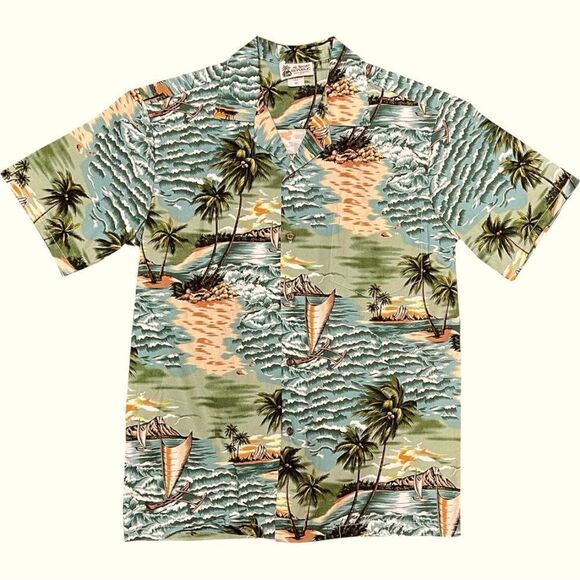 Aloha Republic Men’s Hawaiian Button Up Camp Shirt Diamond Head Cotton Size L - Picture 2 of 10